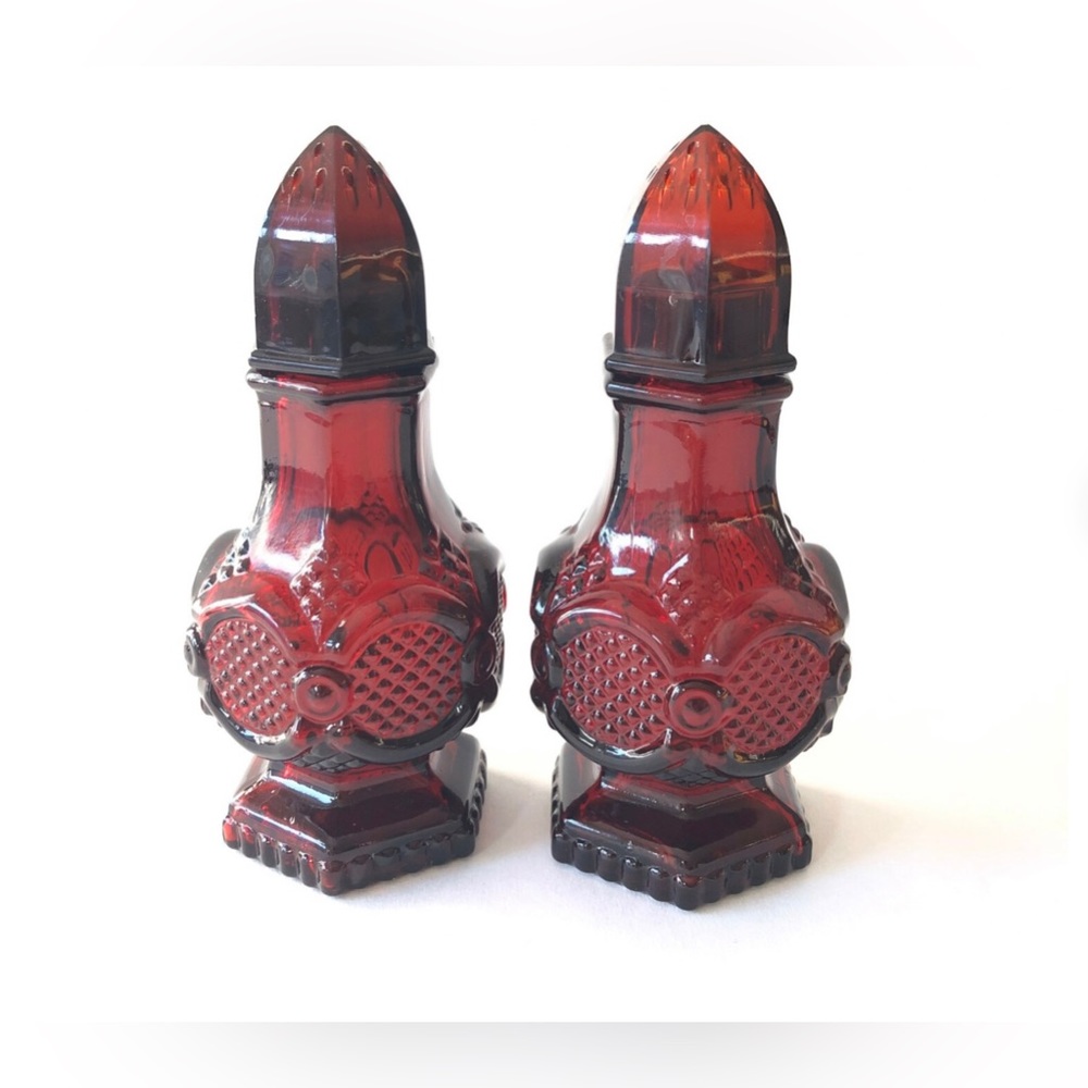 Vintage AVON Cape Cod Ruby Red Glass Salt & Pepper Shakers